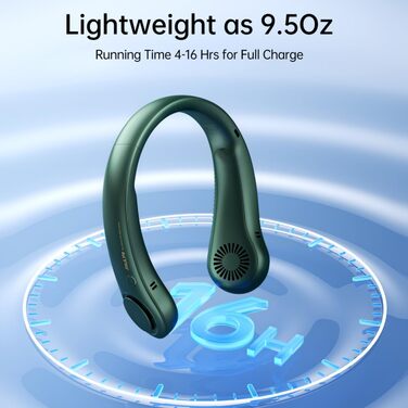 Портативний шийний вентилятор JISULIFE, вентилятор Hands Free без лопатей, персональний вентилятор 4000 мАг з живленням від батареї, настільний вентилятор із живленням від USB, 5 швидкостей - темно-зелений