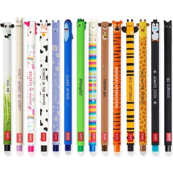 Набір LEGAMI з 14 гелевих ручок, що стираються, з термочутливим чорнилом, що стирається, різні кольори чорнил та дизайни корпусу, наконечник 0,7 мм, малюнки тварин, панда, кролик, єдиноріг тощо.