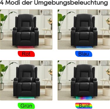 Крісло для телевізора з розкладним підйомником, масажне крісло з електрорегулюванням, функцією відкидання та підставкою для ніг, крісло для телевізора зі штучної шкіри з функцією підігріву, крісло для кінотеатру зі світлодіодним підсвічуванням/USB для віт