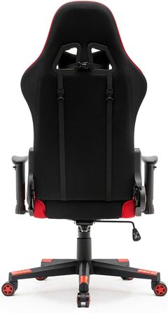 Тканинне ігрове крісло SRACER R6, ігрове крісло до 130 кг, гоночне крісло з підголівником, з поперековою опорою, з 2D підлокітниками, чорно-червоне