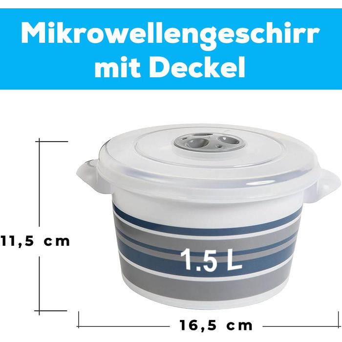 Посуд для мікрохвильової печі SUSTANIA з кришками, набір посуду для мікрохвильової печі з 6 шт. , миски для мікрохвильової печі з клапаном регулювання пари та ручкою, 6 x 1.5 л горщик для мікрохвильової печі з безпечного для харчових продуктів пластику (б