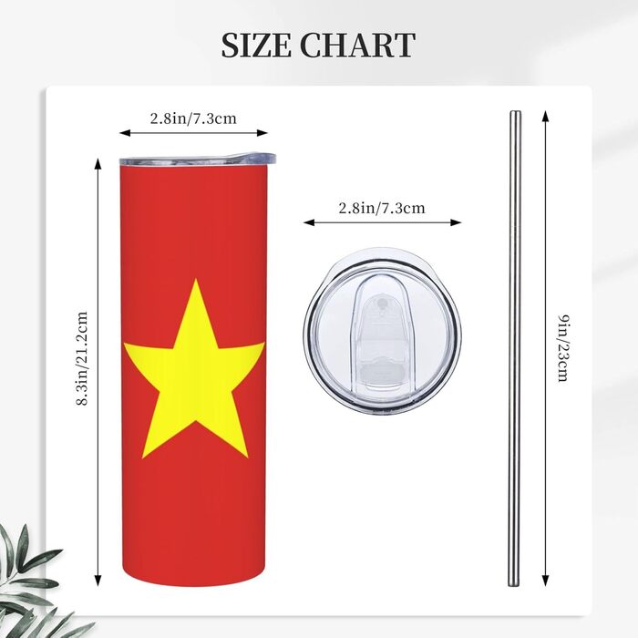 Кухоль з прямою трубочкою, принт з в&39єтнамським прапором, дорожній кухоль, підходить для кемпінгу, офісу та дому, 590 мл