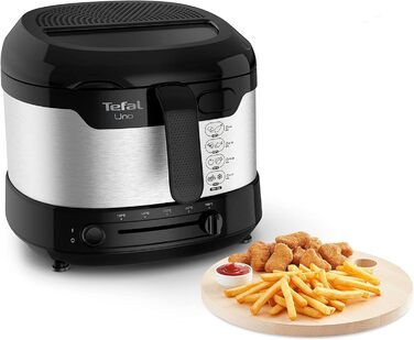 Фритюрниця Tefal Uno M FF215D 1470 Вт місткість 1 кг регульований термостат оглядове вікно положення зливу нержавіюча сталь/чорний