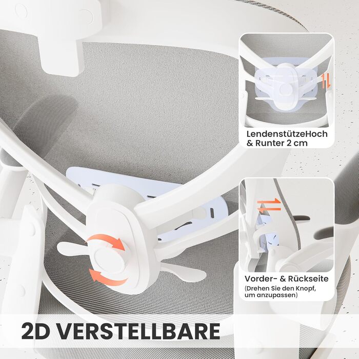 Ергономічне офісне крісло Gotland з сітки з 3D-підлокітниками та поперековою опорою, регульоване по висоті крісло для домашнього офісу та офісу, сірий колір