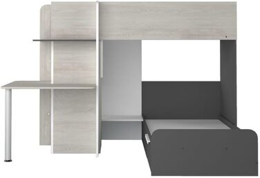 Двох'ярусне ліжко Bleki для двох дітей з письмовим столом і шафою в вінтажному білому та антрацитовому кольорах