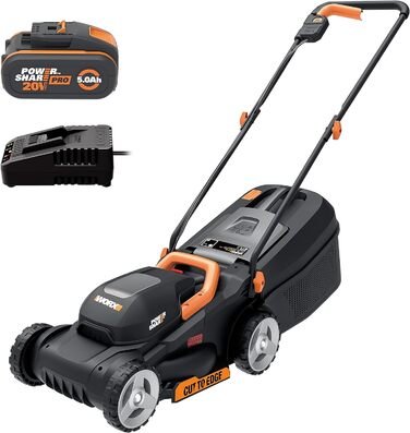 Акумуляторна газонокосарка WORX 18V (20V MAX) WG730E.1, безщітковий двигун, ширина зрізу 30 см, підстригання до краю, 3 регульовані висоти зрізу, площа газону до 250 , PowerShare