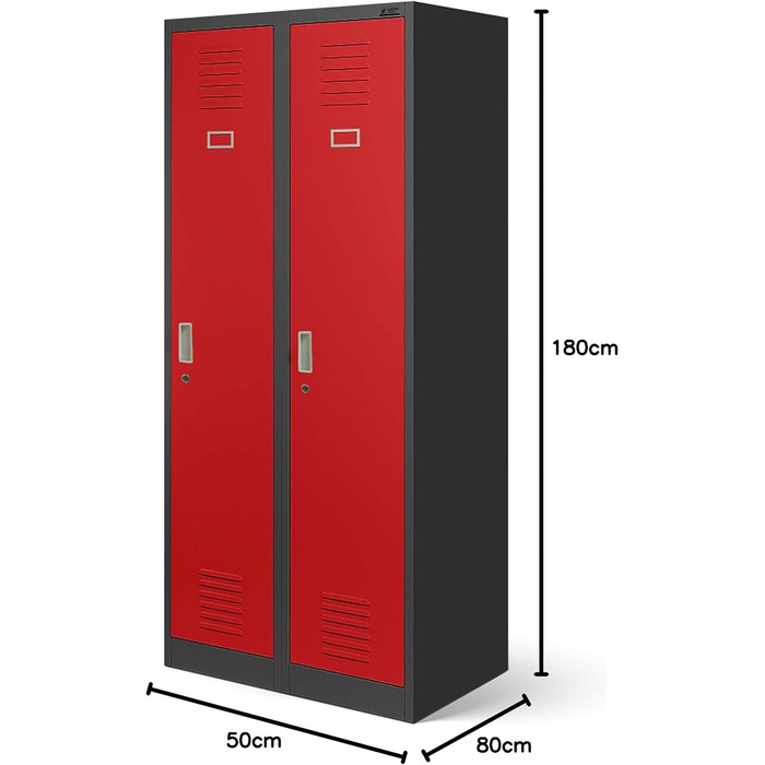 Шафа Jan Nowak, металева шафа, гардероб, шафа-шафа 2 відділення з вішалкою для одягу, роздільниками, вентиляційними отворами, 4 гачками для одягу на відділення 180 см x 80 см x 50 см Антрацит/Червоний Антрацит/Червоний 180 см x 80 см x 50 см