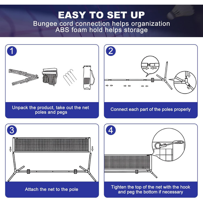 Сітка для бадмінтону BAGAIL, складна нейлонова сітка, регульована по висоті підставка та сумка для перенесення, легко встановлюється та знімається, ідеальна спортивна сітка для тенісу, бадмінтону або волейболу, 3M жовтий/чорний
