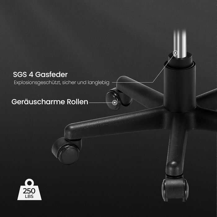 Ергономічний стілець EUREKA з регульованою висотою та коліщатками, офісний стілець для м&39якого комфорту, нековзна основа, поворотний стілець на 360, висота сидіння 43-51 см (чорний)