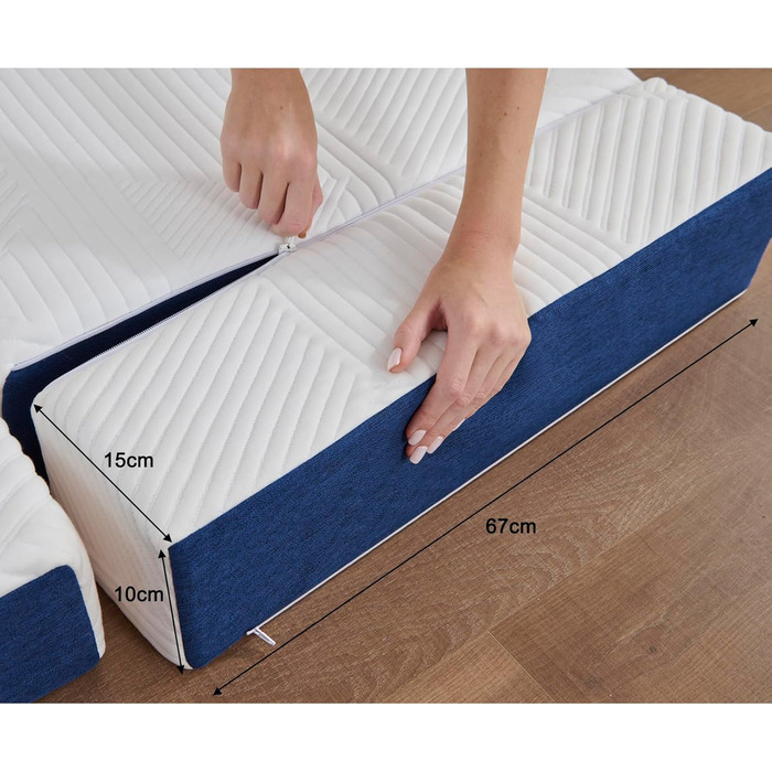 Складаний матрац 120 x 195 x 15 см, 4-секційний, складний - Складаний матрац зі знімним чохлом, гостьовий матрац для подорожей, кемпінгу, гостьове ліжко (білий та синій) 120x195x15 15,0 сантиметрів