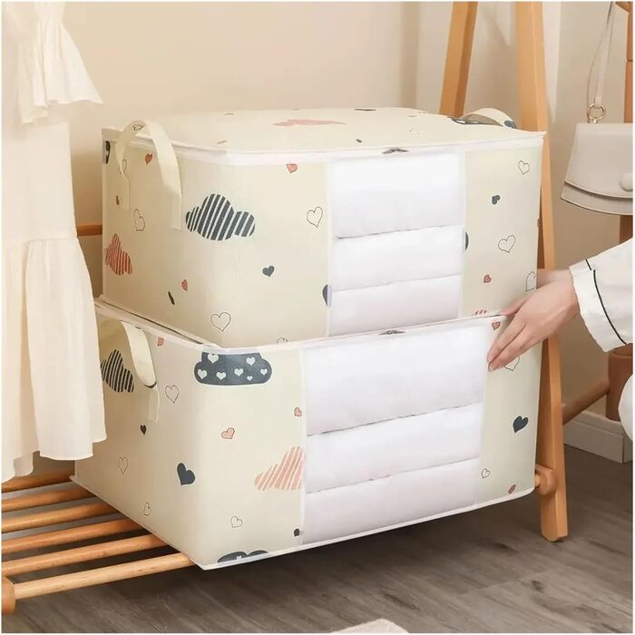 Сумка для зберігання одягу, ковдри, светрів, складних, органайзерів, зимових шаф з мультяшним принтом (темно-синій, 55 35 25) Темно-синій 55 35 25, 2 шт.