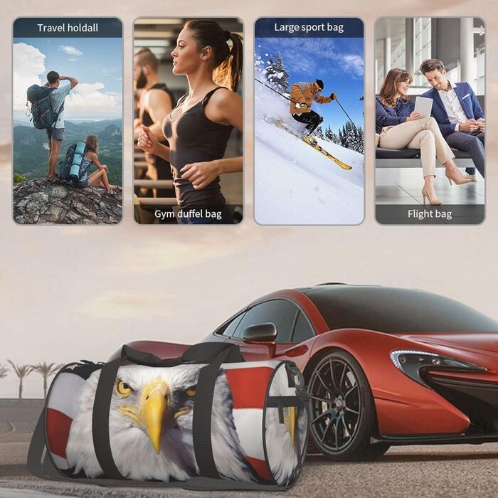 Спортивна сумка для подорожей, дизайн прапор та орел США, чорний колір, універсальний розмір