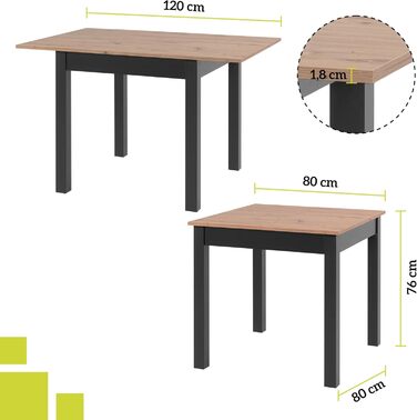 Елегантний обідній стіл 80x80 см, сучковатий дуб, кухонний стіл розсувний до 120 см, обідній стіл з дерев&39яного композиту, включаючи розсувну стільницю, сучасний стіл до 6 осіб, сучковатий дуб, розсувний прямокутний 80x80 см
