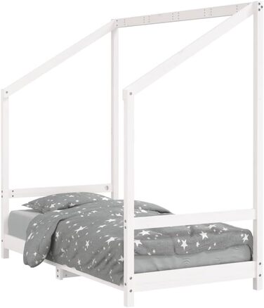 Дитяче ліжко, біле, 80x160 см, виготовлене з масиву сосни з міцним каркасом та повітропроникними фанерними ламелями для гарної підтримки - , 165,5 x 85,5 x 158 см, біле