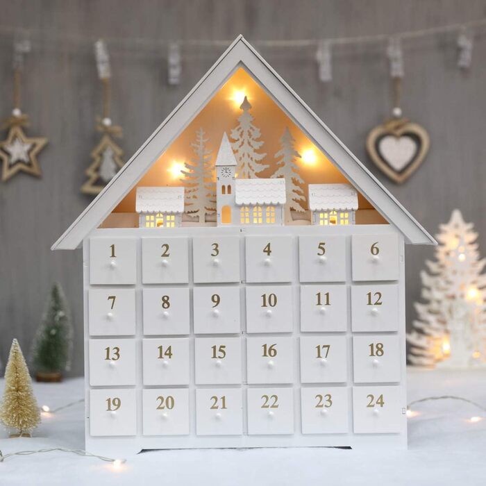 Дерев'яний адвент-календар з 24 шухлядами та світлодіодними лампочками PIONEER-EFFORT