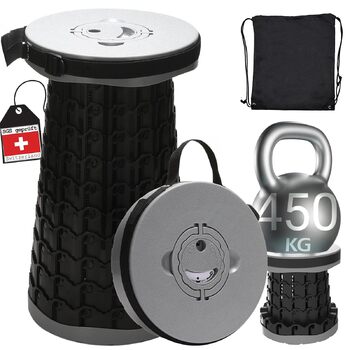 Портативний міні-телескопічний складаний стілець COOLYNX, покращений товстіший складаний стілець, легкий складаний стілець вантажопідйомністю 450 кг, ідеально підходить для кемпінгу, риболовлі, походів, барбекю, сірого кольору