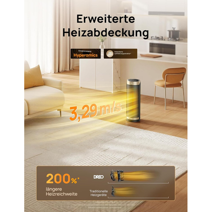Енергозберігаючий вентилятор-обігрівач Dreo, керамічний PTC нагрівач, тихий, коливальний електричний обігрівач 70 з пультом дистанційного керування, 12-годинний таймер, 3 режими, 3 швидкості, захист від перегріву та перекидання, Solaris Slim H3 Standard G