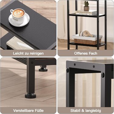 Вузький приставний столик, тумбочка біля ліжка, маленький столик, 3 полиці, вузька тумбочка з місцем для зберігання, приставний столик до дивана для вузьких приміщень, вітальні, спальні, кухні та балкону, кабінету (чорний) 20Г x 43Ш x 67,5В см Чорний 1