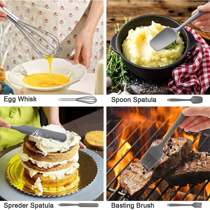 Силіконовий набір кухонного посуду, 15 предметів, термостійкий набір кухонних гаджетів з високоякісними ручками з нержавіючої стал