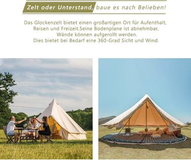 Намет TOMOUNT Bell 3 м 4 м Глемпінговий намет для 3-6 осіб Бавовняний сімейний намет Кемпінговий намет Намет-тіпі Пірамідальний намет для груп, сімей, кемпінгу на свіжому повітрі, вечірок 4 м