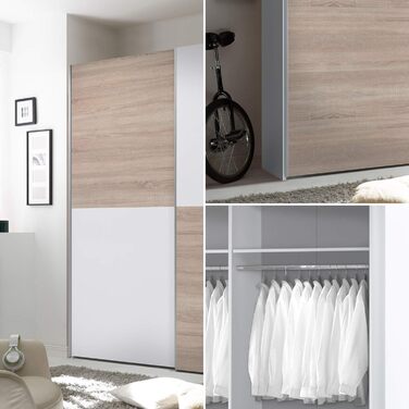 Елегантна шафа з великою кількістю місця для зберігання - Універсальна шафа з розсувними дверима білого кольору, візерунок шахова клітинка з дуба сонома - 170 x 195 x 58 см (Ш/В/Г) Ширина 170 см Білий / Дуб сонома, шахова клітинка