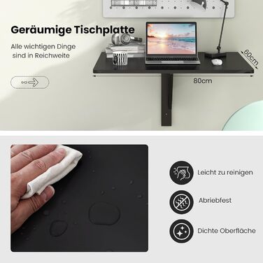 Настінний розкладний стіл GYMAX 80 x 60 см, розкладний кухонний стіл, компактний дерев&39яний обідній стіл, настінний стіл, розкладний стіл, настінний стіл для їдальні та кабінету (чорний)