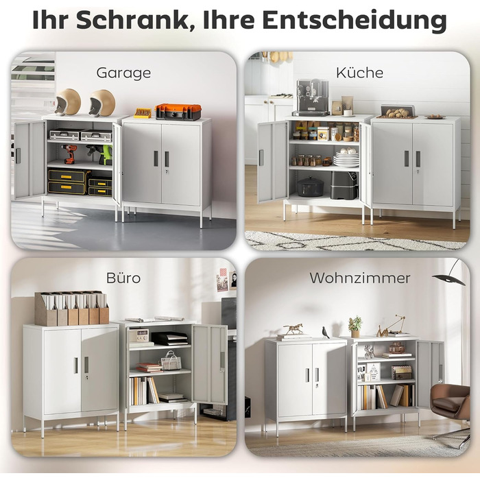 Шафа для документів HOMCOM, офісна шафа, що замикається, з 2 дверима, 2 полиці з регульованою висотою, замок, сталева шафа для зберігання, для офісу, кабінету, 80 x 40 x 100 см, біла