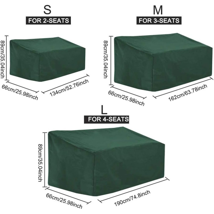 Захисний чохол для садової лавки DINGZHAO з бічними натяжними ременями, чохол для садової лавки водонепроникний, вітрозахисний, стійкий до ультрафіолетового випромінювання чохол з оксфордської тканини 210D для садового дивана (3-місний (162x66x89см))