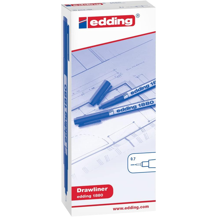 Ручка EDDING 1880 Precision Fine - чорна - 10 ручок - ширина лінії 0,7 мм - Fineliner для точного письма та ескізів - тонкий наконечник з металевою рамкою - підходить для лінійок і трафаретів