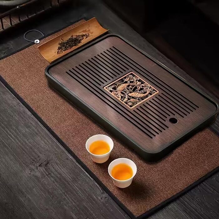 Бамбуковий чайний столик для чайної церемонії Гунфу з відстічним резервуаром для води, знімний (35,9 x 24,1 см) ідеальний подарунок для друзів та родини