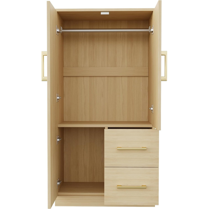 Шафа шириною 70 см, дводверна конструкція, висока/багатофункціональна шафа з полицею та шухлядами, висока шафа з вішалкою для одягу, колір дерева, меблі для спальні, колір дерева, 70x40x135 см