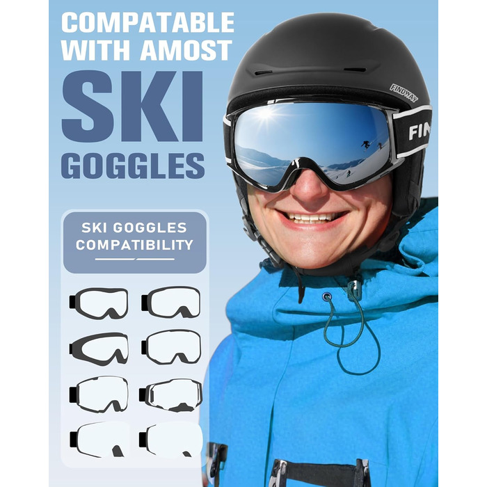 Лижний шолом Findway для чоловіків та жінок, унісекс шолом для зимових видів спорту для катання на лижах/сноуборді з системою вентиляції, шолом для сноуборду для дорослих та дітей M (54,5-58,5 см) A1-чорний