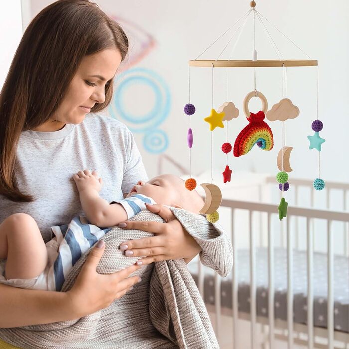 Фетровий мобіль Trayosin на ліжечко з веселкою, зірками та ракетою