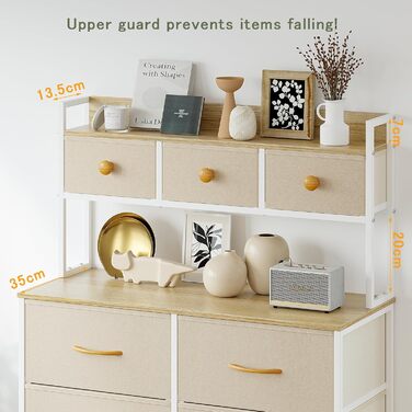 Комод з 9 шухлядами, комод для спальні, металевий каркас, дерев&39яна стільниця, тканинні шухляди, тканинний комод для спальні, вітальня, бежевий Бежевий D36