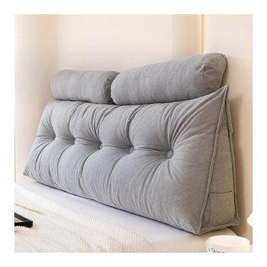 Подушка для спинки ліжка ObaBO з подушкою-рулончиком для шиї, зручна велика подушка для читання для ліжка та дивана, клиноподібна подушка з чохлом, що прається, подушка для читання для спинки ліжка, сіра-1M 1M сіра