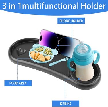 Піднос для снеків у дитячій колясці зі знімним підстаканником 3-в-1, тримач для телефону в колясці, універсальні аксесуари для коляски для подорожей.