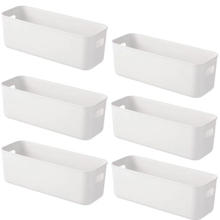 Пластикова коробка для зберігання, кошик для зберігання з ручками, органайзер для кухонної шафи, кошики, пластикова коробка для зберігання на полицю у ванній кімнаті (28910см, 6 білих) 28910см 6 білих