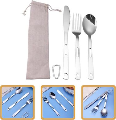 Дорожні столові прибори з нержавіючої сталі, кемпінгові столові прибори, посуд, 5 предметів з сумкою для пікніків, походів, барбекю