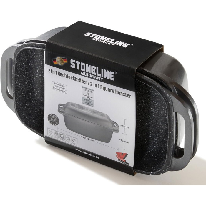 Лита алюмінієва жаровня з кришкою 43x26 см, 7,8 л Індукційна духовка безпечна для всіх типів плит, кришку можна використовувати як