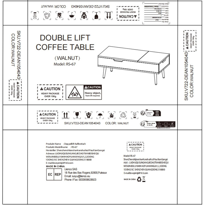 Журнальний столик VOWNER, журнальний столик з регульованою висотою, розсувний, висувний журнальний столик, окреме приховане відділення для зберігання, подвійна підйомна платформа, стіл для вітальні, колір горіх