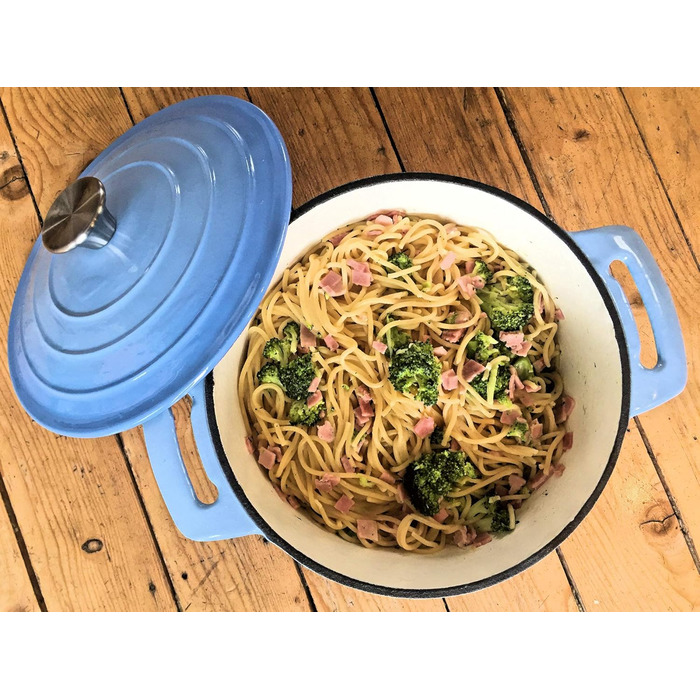 Л, Ø 24 см Чавунна емальована сковорода з кришкою Підходить для індукції, підходить для духовки синя каструля, горщик для запіканн