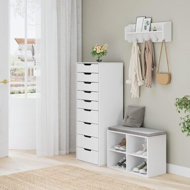 Білий комод з 9 шухлядами, вузький комод, високий комод для спальні, вітальні, офісу, коридору, 45 x 40 x 124 см