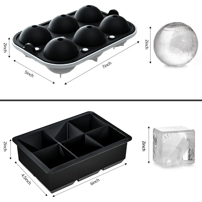 Силіконова форма для кубиків льоду Rottay, форма для льоду XXL 45 мм 48 мм 6 відділень 2 комплекти форм для кубиків льоду Форма дл