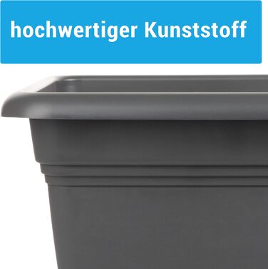 Набір з 4 рослинних горщиків XXL, 48 см, антрацит, великі пластикові квіткові горщики, вуличні горщики, стійкі до ультрафіолету, морозостійкі, зроблені в Німеччині, з дренажним блюдцем.
