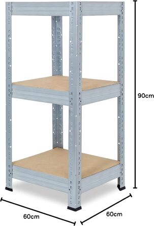Професійний надміцний стелаж, оцинкований/металевий стелаж з 3 полицями, вантажопідйомність 200 кг кожна/металевий стелаж для підвалу, гаражний стелаж, стелаж для майстерні або стелаж для зберігання/навісний стелаж, металевий, В 90см / Ш 60см / Г 60см, 90
