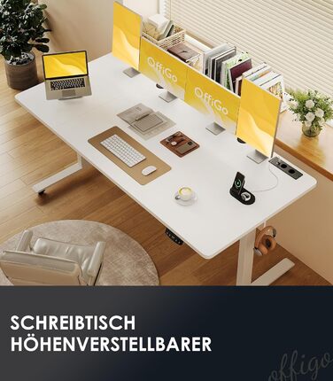 Стіл OffiGo з регульованою висотою, 180 см з електричним регулюванням висоти та USB, стіл для роботи стоячи з 2 функціями пам&39яті, електричний стіл для офісу, для дому, білий 180 см