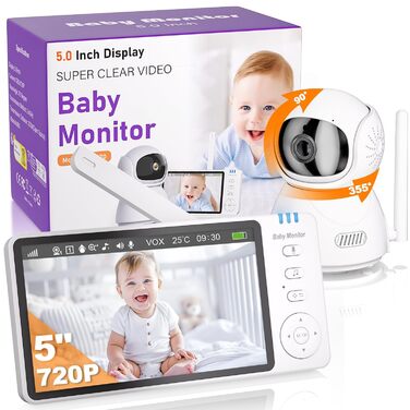 Монітор для дітей з камерою 5 дюймів 720p HD Відео Монітор для дітей Нічне бачення Режим VOX Двосторонній аудіо Моніторинг темпера