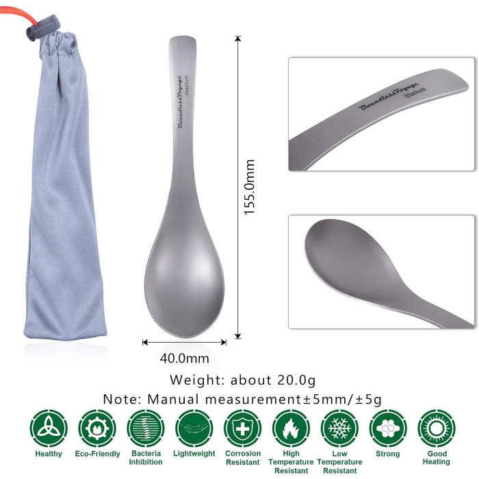 Титанова супова ложка Рисова ложка з великою мискою Багаторазові легкі столові прибори Кухонне приладдя для кемпінгу на відкритому