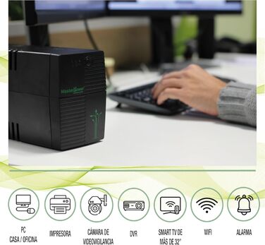 Джерело безперебійного живлення Master Power UPS, 650 ВА, постійна вихідна напруга 360 Вт, 2 розетки Schuko