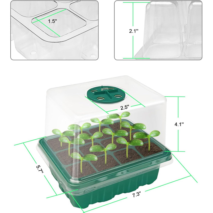 Коробка для вирощування в теплиці в приміщенні, міні-набір для вирощування в теплиці з 2 предметами з піднятою кришкою, стартер для розсади з освітленням для рослин із повним спектром, лотки, піддон для вирощування в теплиці для рослин